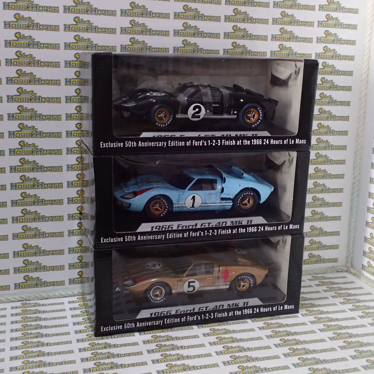 Shelby Collectibles 223168 - Set of 3 1/18 Scale Exclusive 50th Anniversary Edition of Ford's 1-2-3 Finish at the 1966 24 Hours of Le Mans.