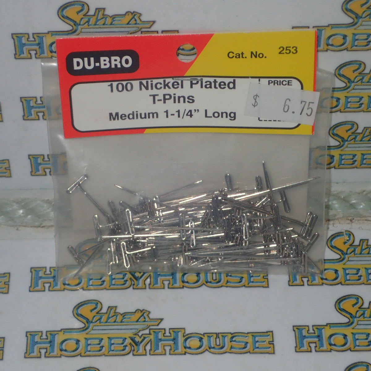 Dubro 253 - 100 Nickel Plated T-Pins Medium 1-1/4" Long