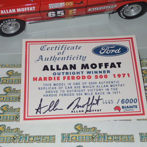 BIANTE AUTOart 37181 - 1/18 Scale 1971 Bathurst Winner Allan Moffat Ford XY GTHO Falcon. SIGNED COA