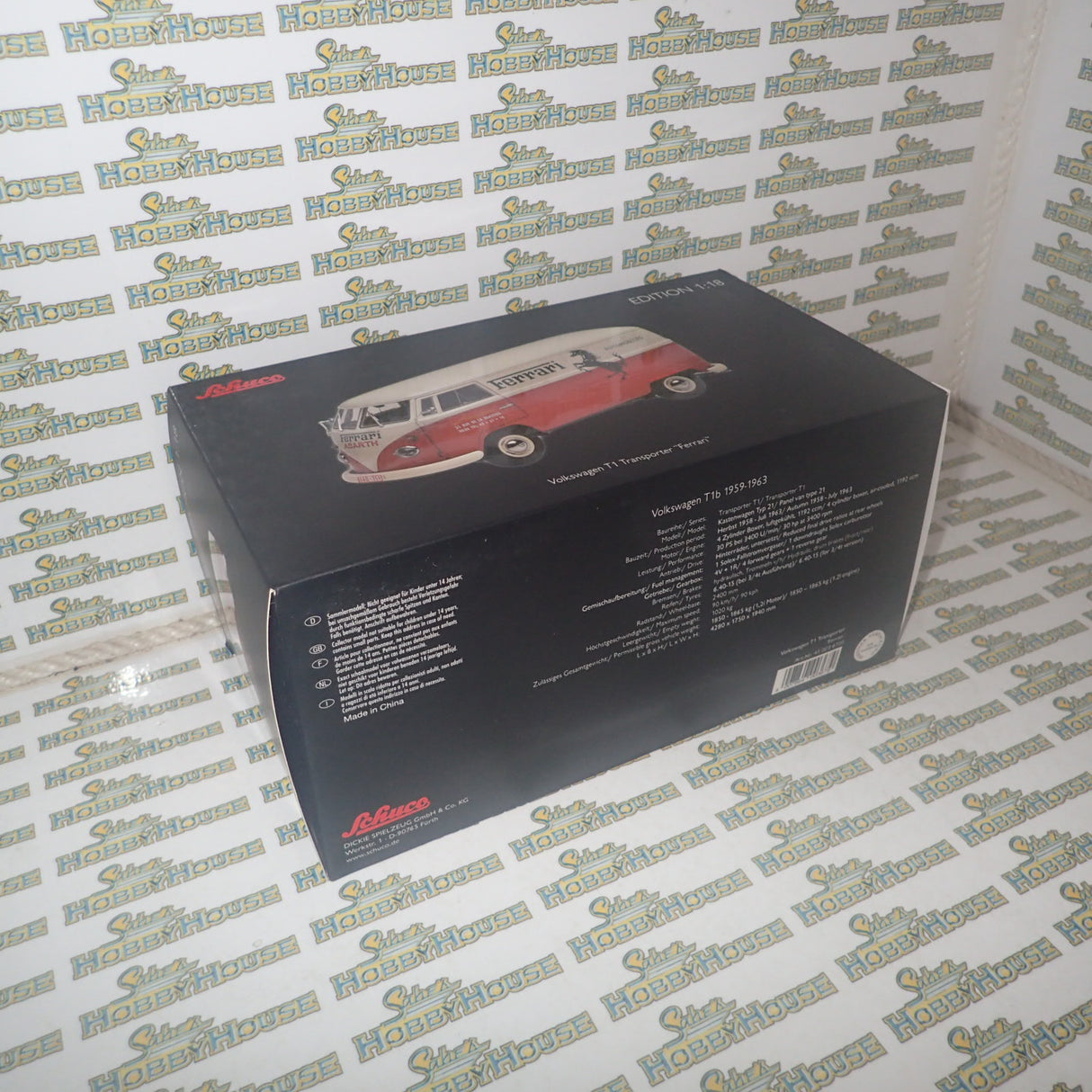 Schuco 45 003 6700 - 1/18 Scale Volkswagen T1 Transporter "Ferrari" Diecast Model Replica