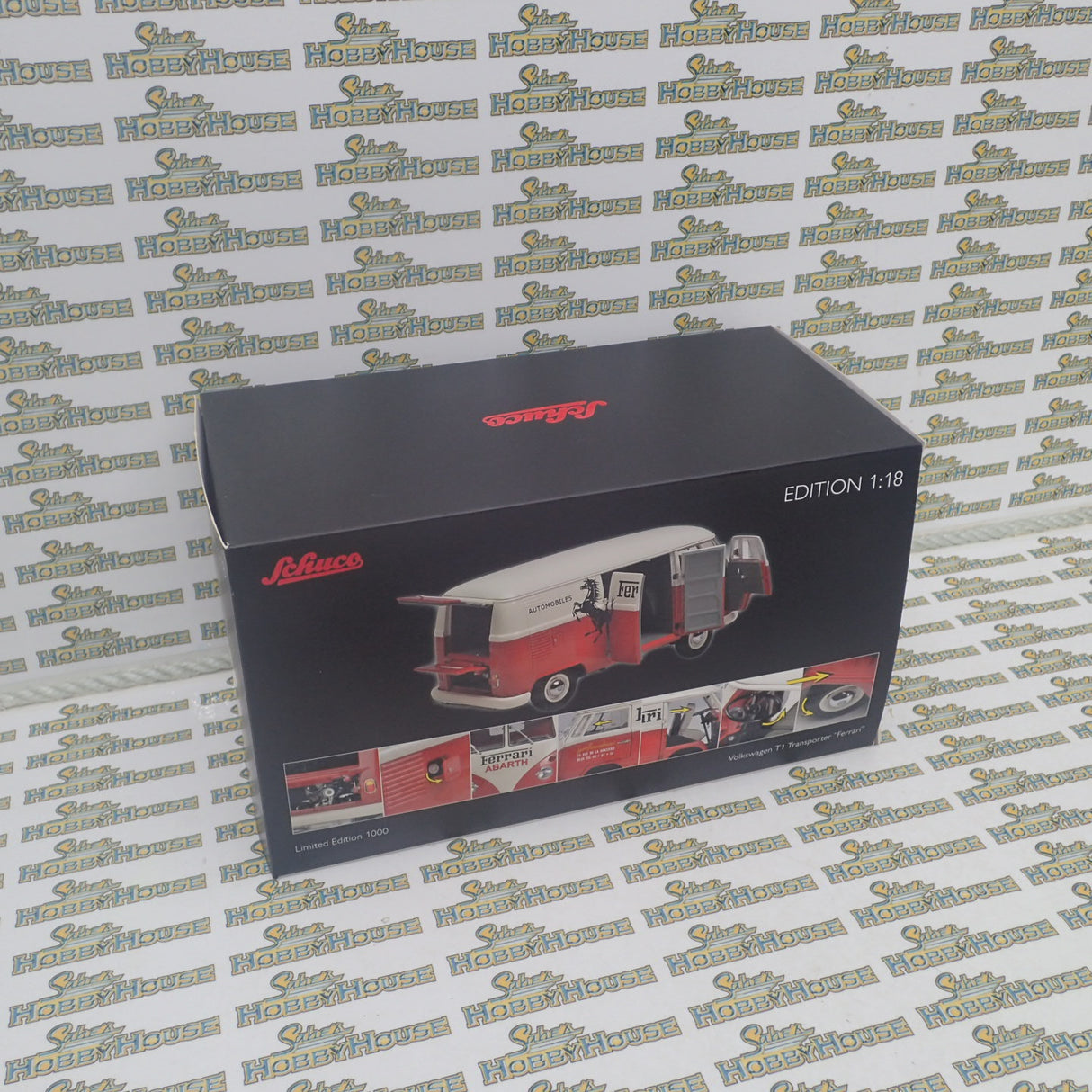 Schuco 45 003 6700 - 1/18 Scale Volkswagen T1 Transporter "Ferrari" Diecast Model Replica