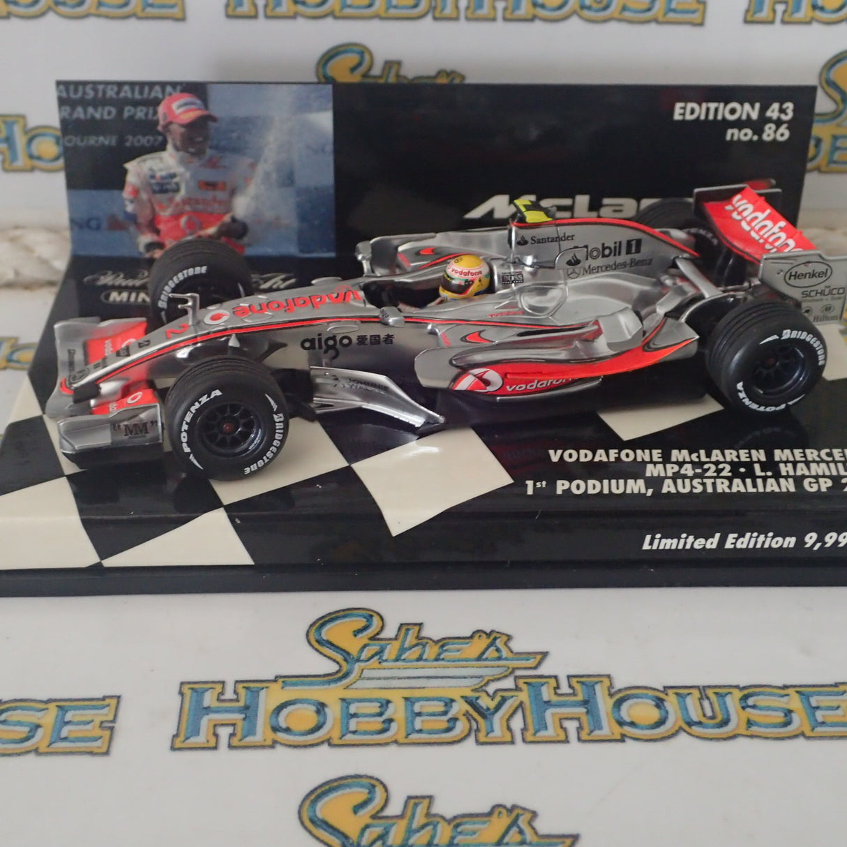 Minichamps 530 074312- 1/43 Scale Vodafone McLaren Mercedes MP4-22 L Hamilton 1st Podium, Australia GP 2007 Scale Model Replica