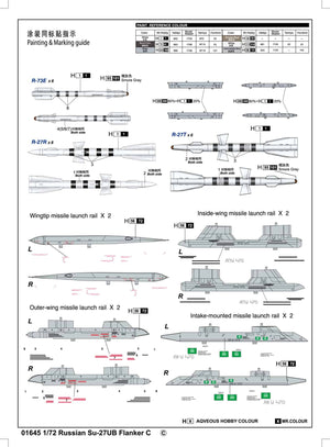 Trumpeter - 1:72 Scale - 01645 Russian Su-27UB Flanker C Fighter Plastic Model Kit