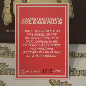 AutoArt 66460 - 1/43 Scale Holden FJ Race Car 1964 Lakeside International Raceway Dick Johnson's First Race Diecast Scale Model Replica