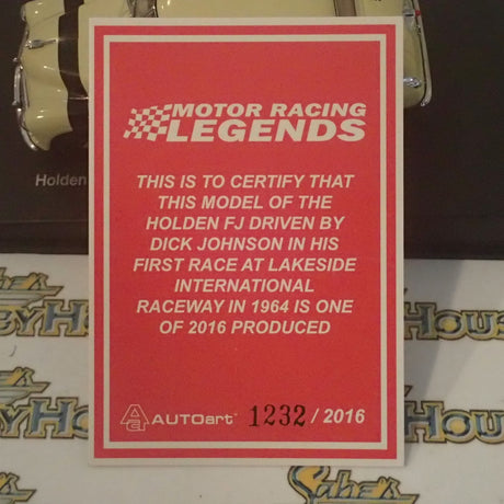 AutoArt 66460 - 1/43 Scale Holden FJ Race Car 1964 Lakeside International Raceway Dick Johnson's First Race Diecast Scale Model Replica