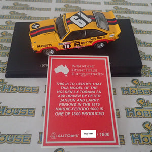 AutoArt 67961 - 1/43 Scale Holden LX Torana SS A9X 2DR #19 Janson-Perkins 1979 Hardie-Ferodo 1000 Diecast Scale Model Replica