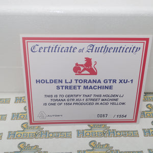 Autoart 72577 - 1/18 Scale - Holden LJ Torana GTR XU-1 Street Machine in Metallic Yellow Diecast Scale Model Replica