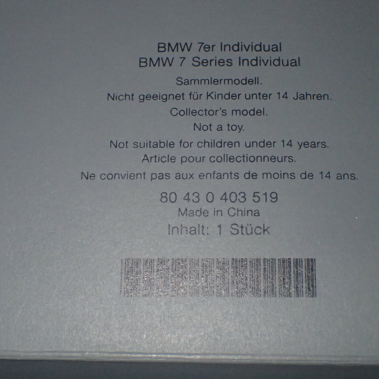 Kyosho Dealer Model Car 80 43 0 403 519 - 1/18 Scale BMW 7er Individual Model Car with Box Dealer Special Order