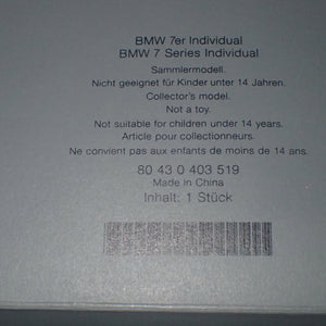 Kyosho Dealer Model Car 80 43 0 403 519 - 1/18 Scale BMW 7er Individual Model Car with Box Dealer Special Order