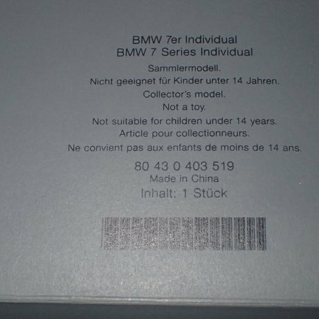 Kyosho Dealer Model Car 80 43 0 403 519 - 1/18 Scale BMW 7er Individual Model Car with Box Dealer Special Order