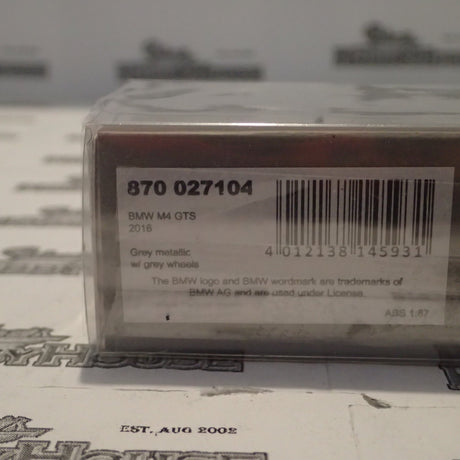 Minichamps - 870 027104 1/87 Scale - BMW M4 GTS 2016 in Grey Metallic w/grey wheels Scale Model Replica