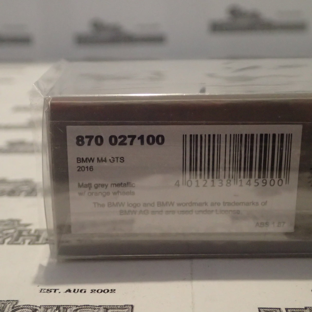 Minichamps - 870 027100 1/87 Scale - BMW M4 GTS 2016 in Matt Grey Metallic w/orange wheels Scale Model Replica