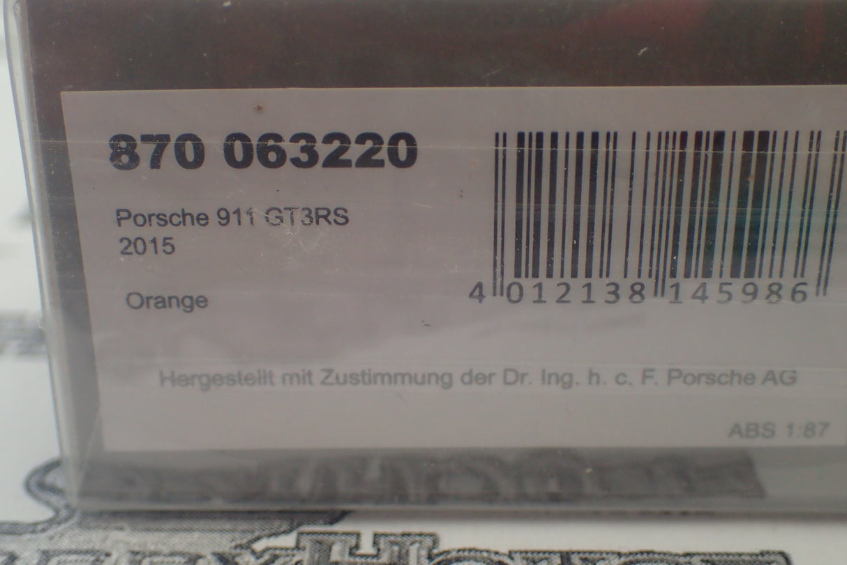 Minichamps 870 063220 - 1/87 Scale Porsche 911 GT3RS 2015 Orange