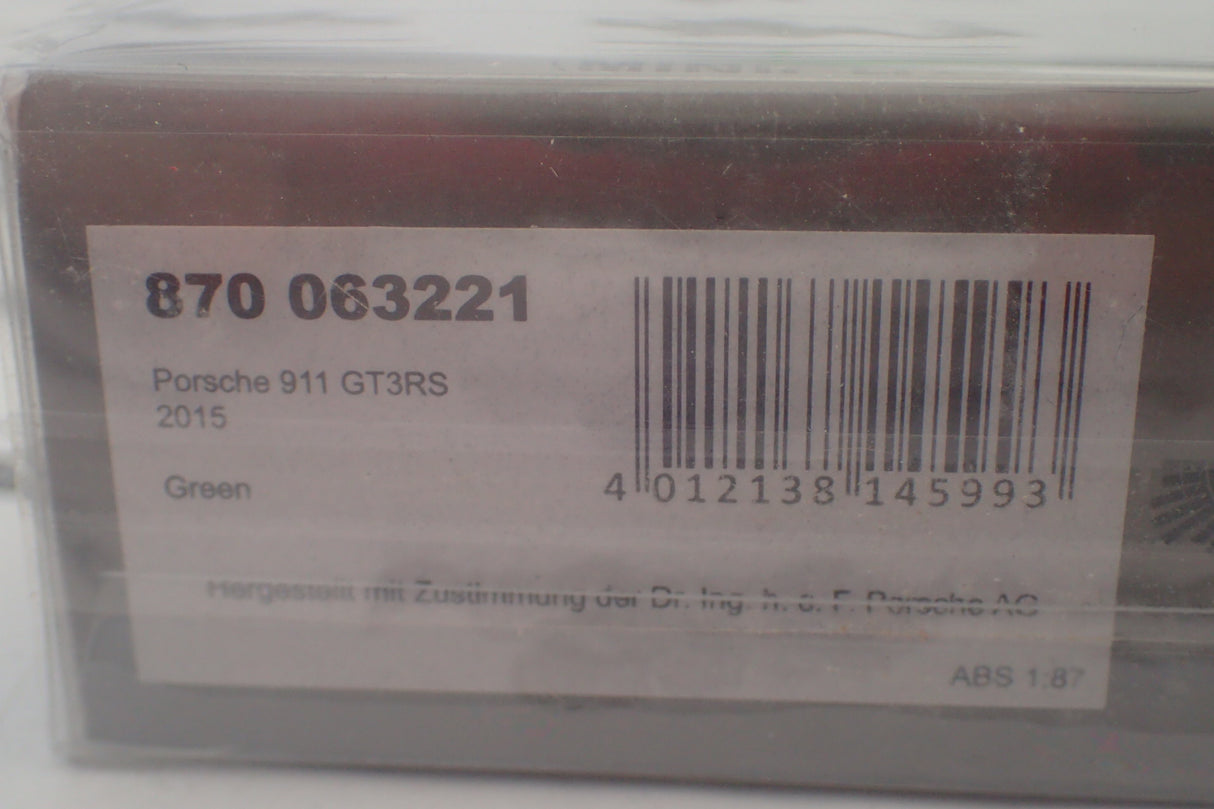Minichamps - 870 063221 1/87 Scale - Porsche 911 GT3RS 2015 Green