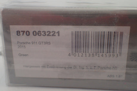 Minichamps - 870 063221 1/87 Scale - Porsche 911 GT3RS 2015 Green