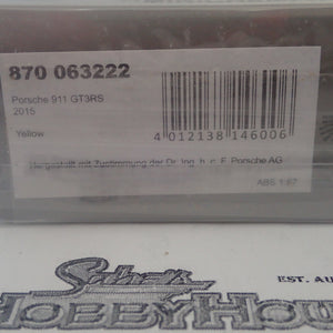 Minichamps - 870 063222 1/87 Scale - Porsche 911 GT3RS 2015 Yellow