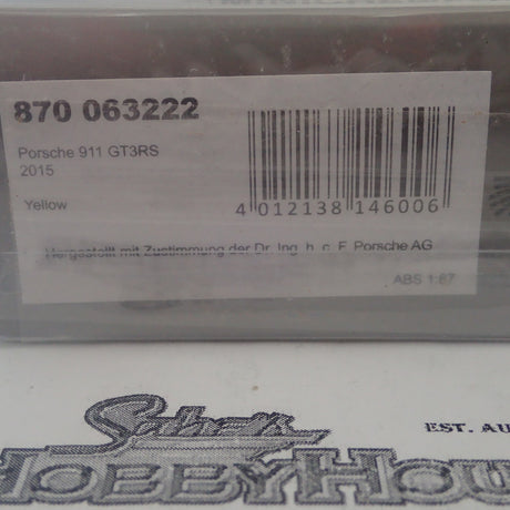 Minichamps - 870 063222 1/87 Scale - Porsche 911 GT3RS 2015 Yellow