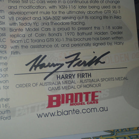 Biante/AutoArt 87060 1/18 Scale Holden 1970 LC Torana #39C Colin Bond