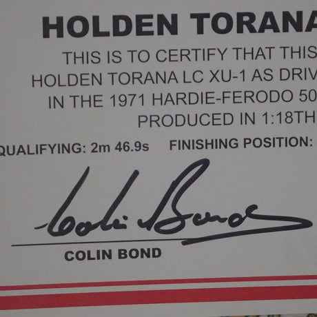 Biante/AutoArt 87162 1/18 Scale Holden 1971 LC Torana Colin Bond #31D