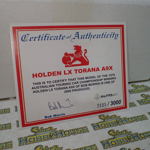 Biante / Autoart 87963 - 1/18 Scale Holden LX Torana A9X Bob Morris ATCC Winner Signed COA