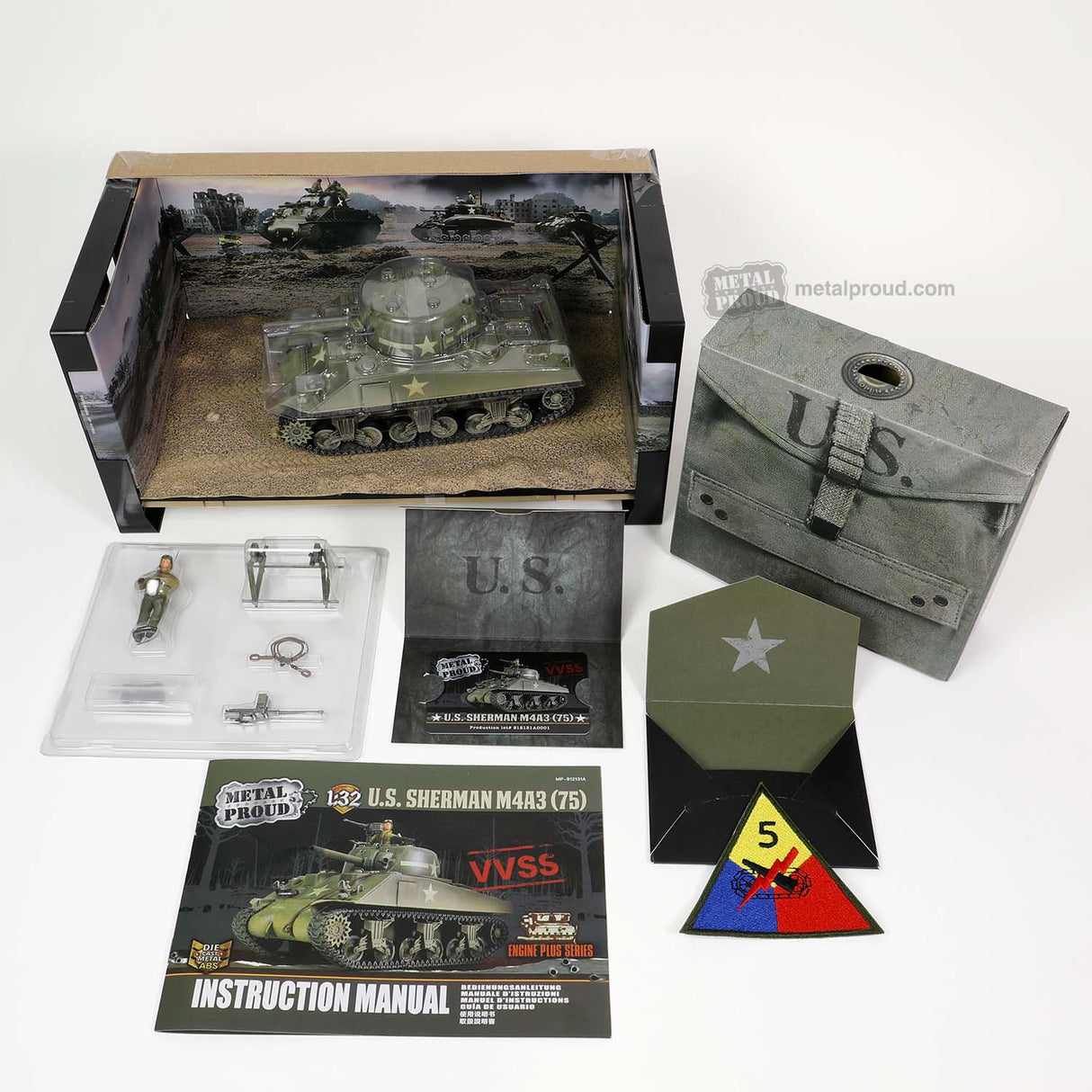Forces of Valor MP-912131A -1:32 [Engine Plus Series] U.S. medium tank Sherman M4A3 (75) Scale Model Replica