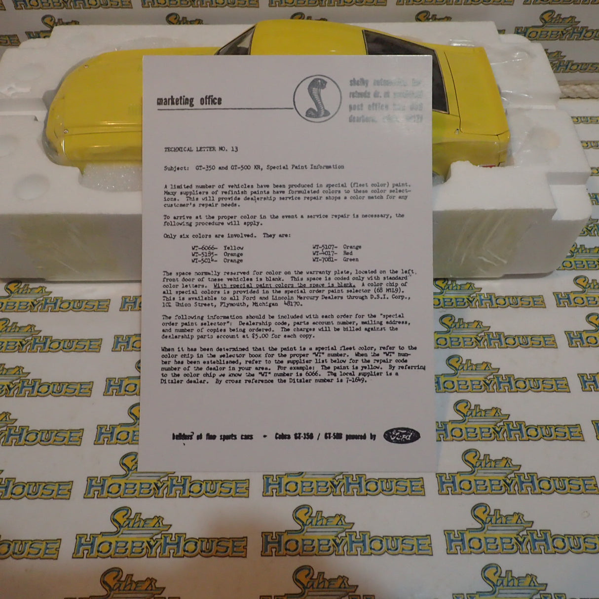 ACME A1801806 - 1/18 Scale 1968 Shelby GT 350 - "WT" Paint Scheme 6066 Yellow - Release 2