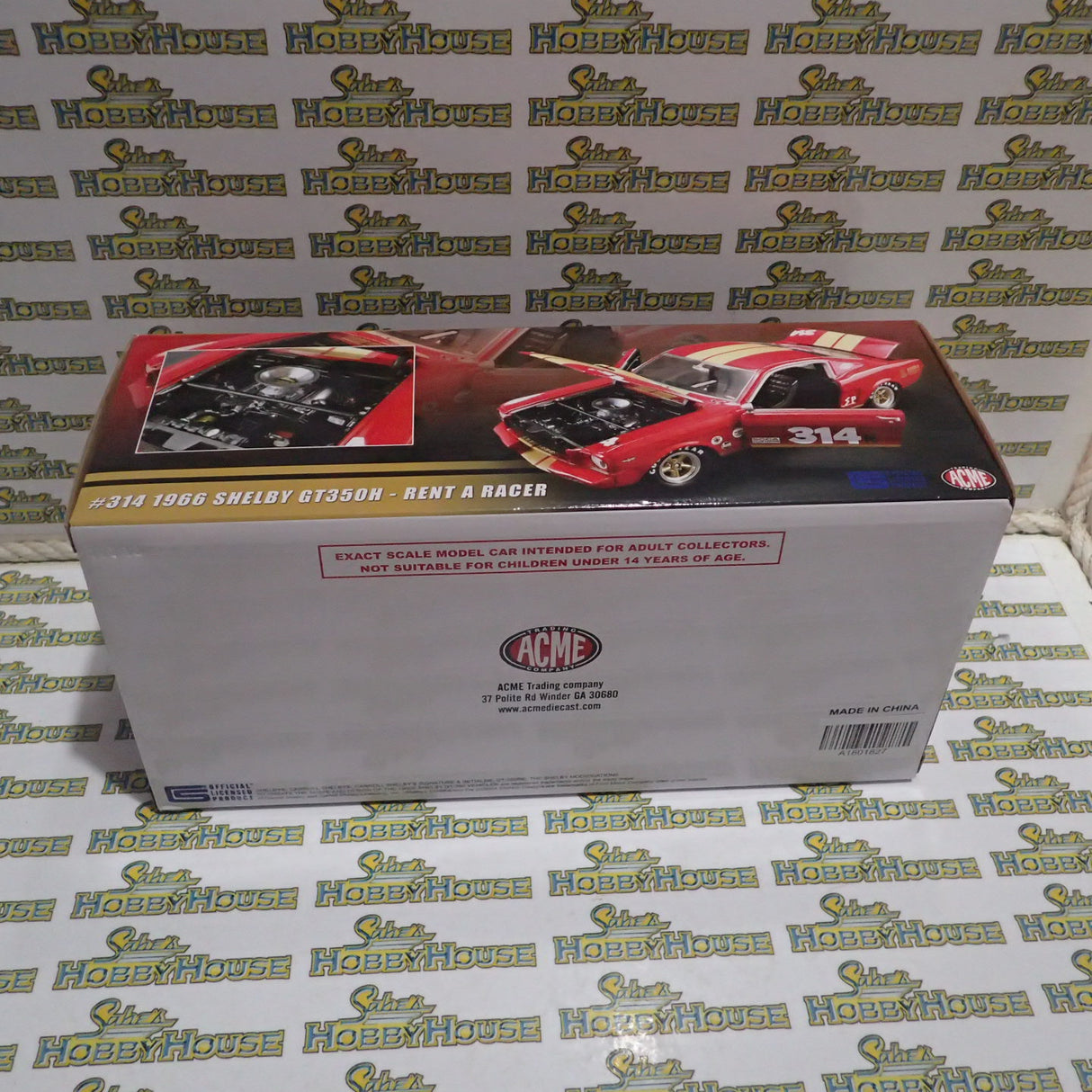 ACME A1801827 - 1/18 Scale #314 1966 Shelby GT350H Rent A Racer Black & Gold Custom Diecast Scale Model Replica