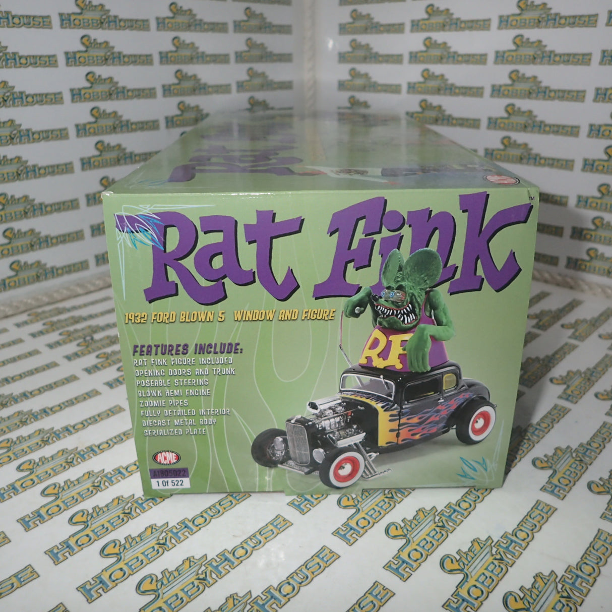 ACME A1805022 - 1/18 Scale 1932 Ford Blown 5 Window w/ Rat Fink figure Diecast Scale Model Replica