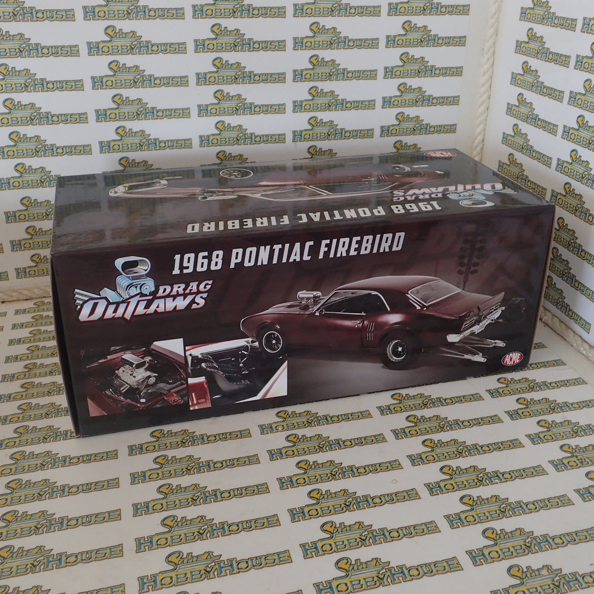 ACME A1805216 - 1/18 Scale 1968 PONTIAC FIREBIRD DRAG OUTLAWS Custom Maroon Metallic Diecast Scale Model Replica