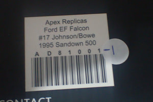 APEX AD81001 -1 - Diecast 1/18 Scale Ford EB Falcon 1993 Tooheys 1000 Johnson/Bowe #17