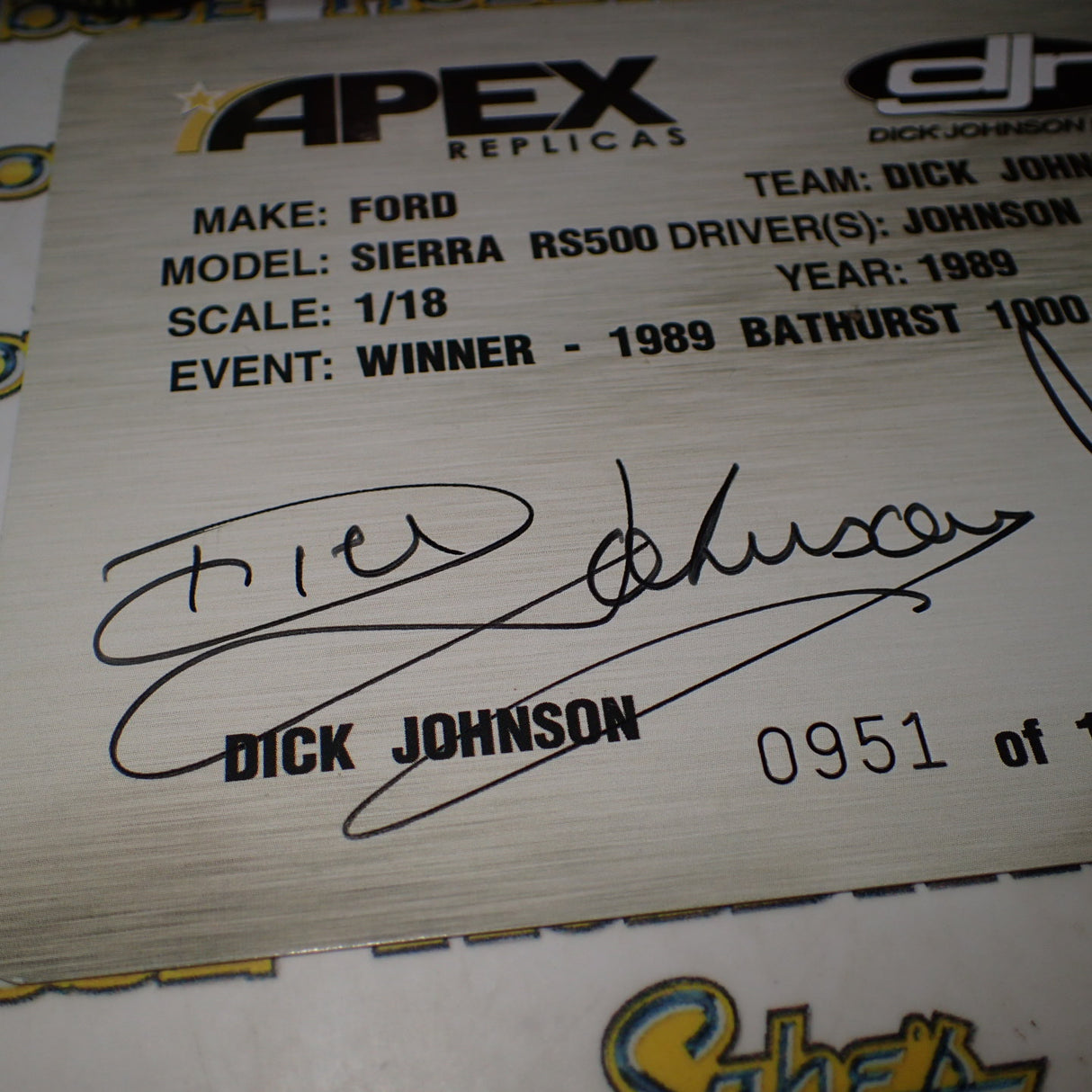 Apex Replicas Resale AD81104 - 1/18 Scale DJR Dick Johnson Racing #17 Johnson/Bowe Winner Bathurst 1989 Diecast Scale Model Replica