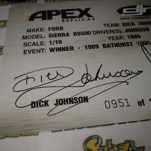 Apex Replicas Resale AD81104 - 1/18 Scale DJR Dick Johnson Racing #17 Johnson/Bowe Winner Bathurst 1989 Diecast Scale Model Replica