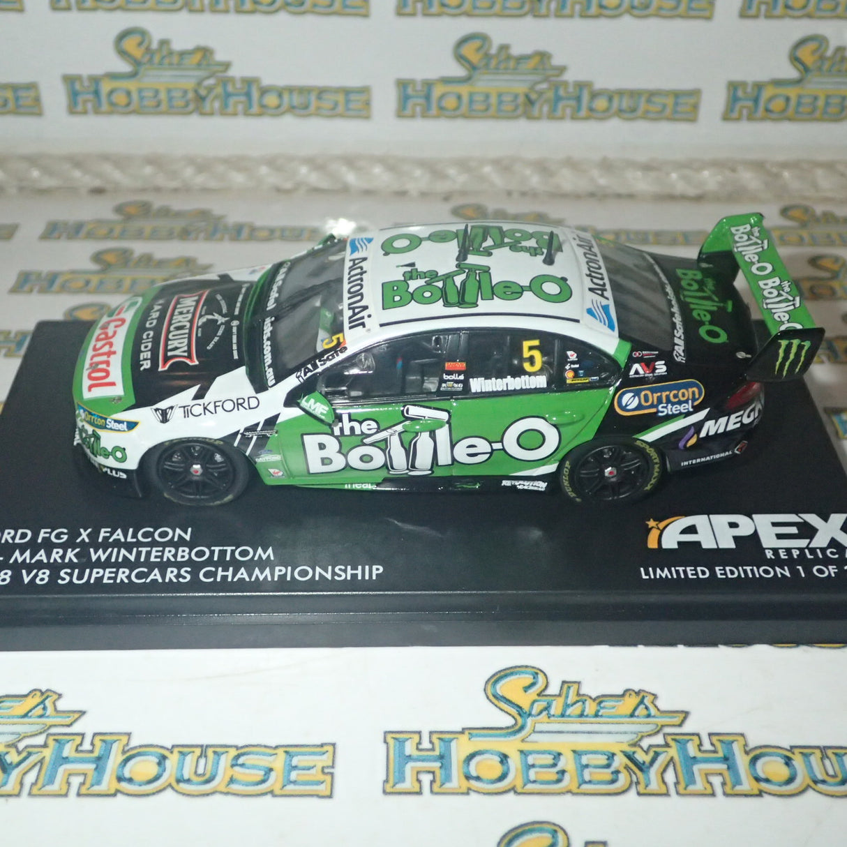 Apex Replicas AR41429 - 1/43 Scale - The Bottle-O Racing Team Ford FG-X Falcon #5 Mark Winterbottom 2018 V8 Supercars Championship Diecast Scale Model Replica