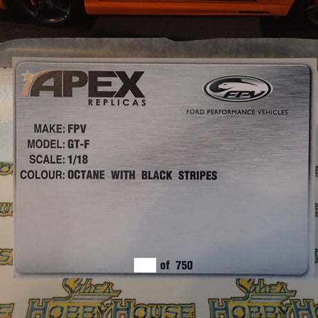 Apex Replicas AR80604 - 1/18 Scale FPV GT-F Octane with Black Stripes Model Replica
