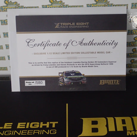 Biante B12H18D - 1/12 Scale Holden ZB Commodore Autobarn Lowndes Racing Model Car Scale Model Replica