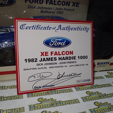 BIANTE B180301B - 1/18 Scale XE Falcon 1982 James Hardie 1000 Dick Johnson - John French SIGNED COA