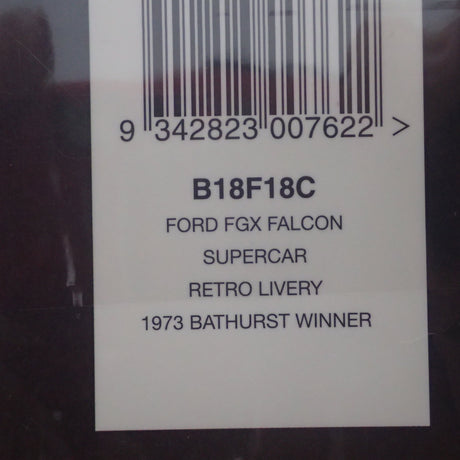 Biante B18F18C - 1/18 Scale Ford FGX Falcon Supercar 1973 Bathurst Winner Retro Livery Diecast Scale Model Replica