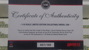 Biante B18H18Q – 1/18 Scale – Holden ZB Commodore V8 Supercar COTF Mobil 1 Boost Mobile Racing #2 Scott Pye 2018 Townsville 400 Diecast Scale Model Replica
