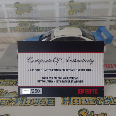 Biante B43F18C – 1/43 Scale Ford FGX Falcon Supercar – 1973 Bathurst Winner Retro Livery Diecast Scale Model Replica