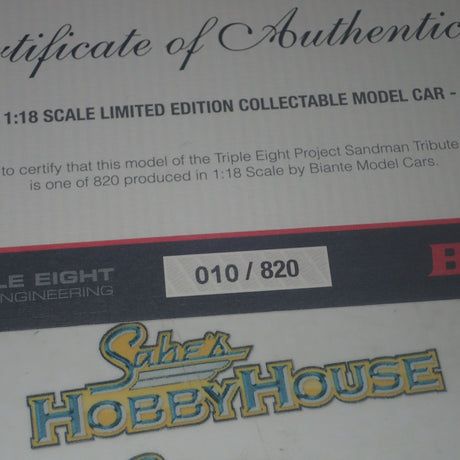 BIANTE BR18601A - 1:18 Triple Eight Project Sandman Tribute Edition Model Car