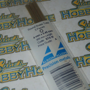 Albion Alloys BT4 M - Precision Metals Brass Round Tube (4mm X 0.45mm) 305mm Long