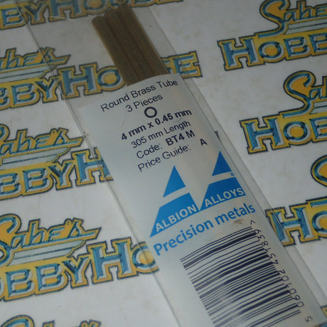 Albion Alloys BT4 M - Precision Metals Brass Round Tube (4mm X 0.45mm) 305mm Long