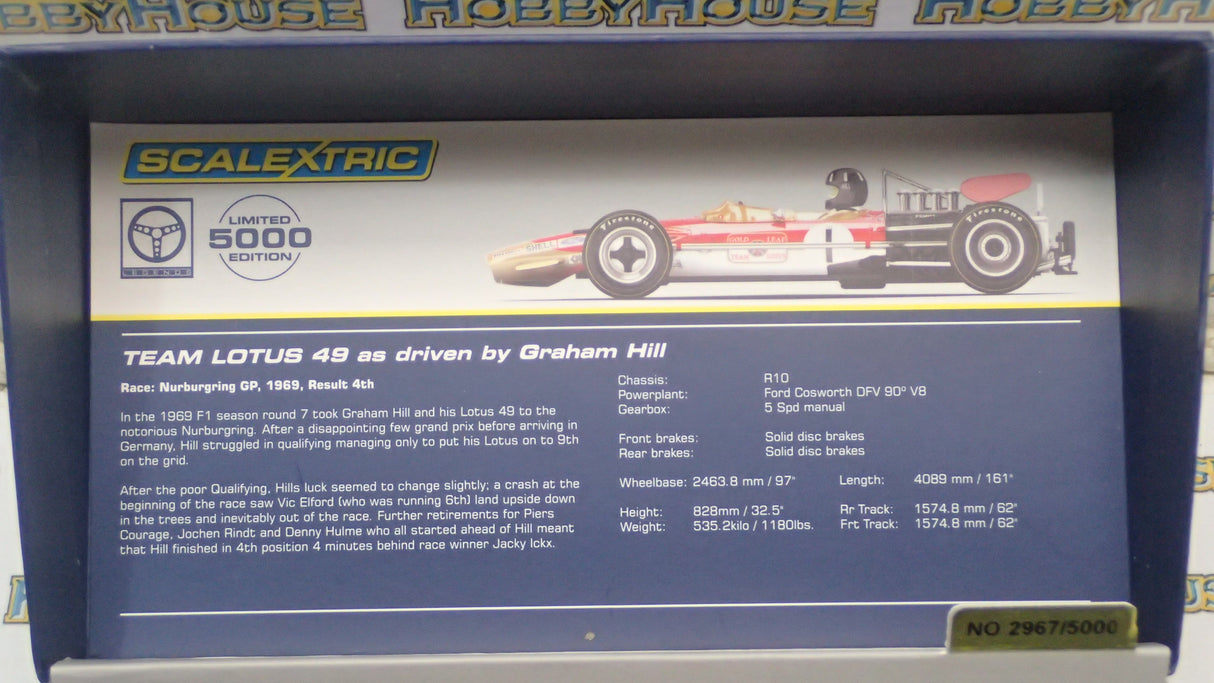 Scalextric C3701AF Team Lotus 49 1968 #1 G. Hill Slot Car