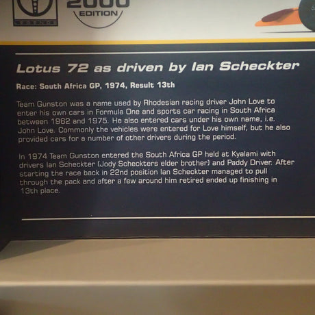 Scalextric C3833A - 1/32 Scale - Legends - Lotus 72 Gunston 1974, Ian Scheckter - Limited Edition Slot Car