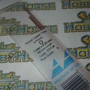 Albion Alloys CT1 M - Precision Metals Copper Round Tube (1mm X 0.25mm) 300mm Long