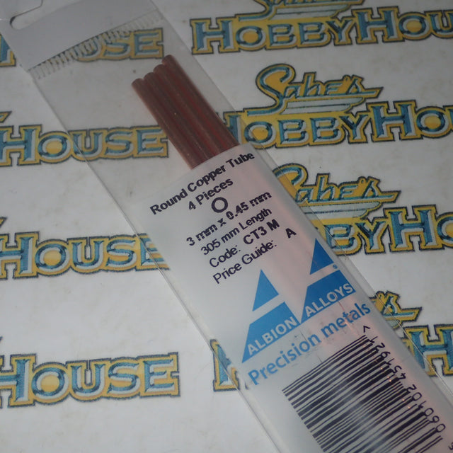 Albion Alloys CT3 M - Precision Metals Copper Round Tube (3mm X 0.45mm) 300mm Long