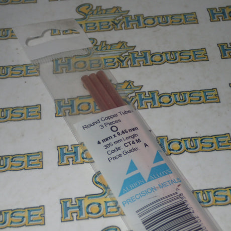 Albion Alloys CT4 M - Precision Metals Copper Round Tube (4mm X 0.45mm) 300mm Long