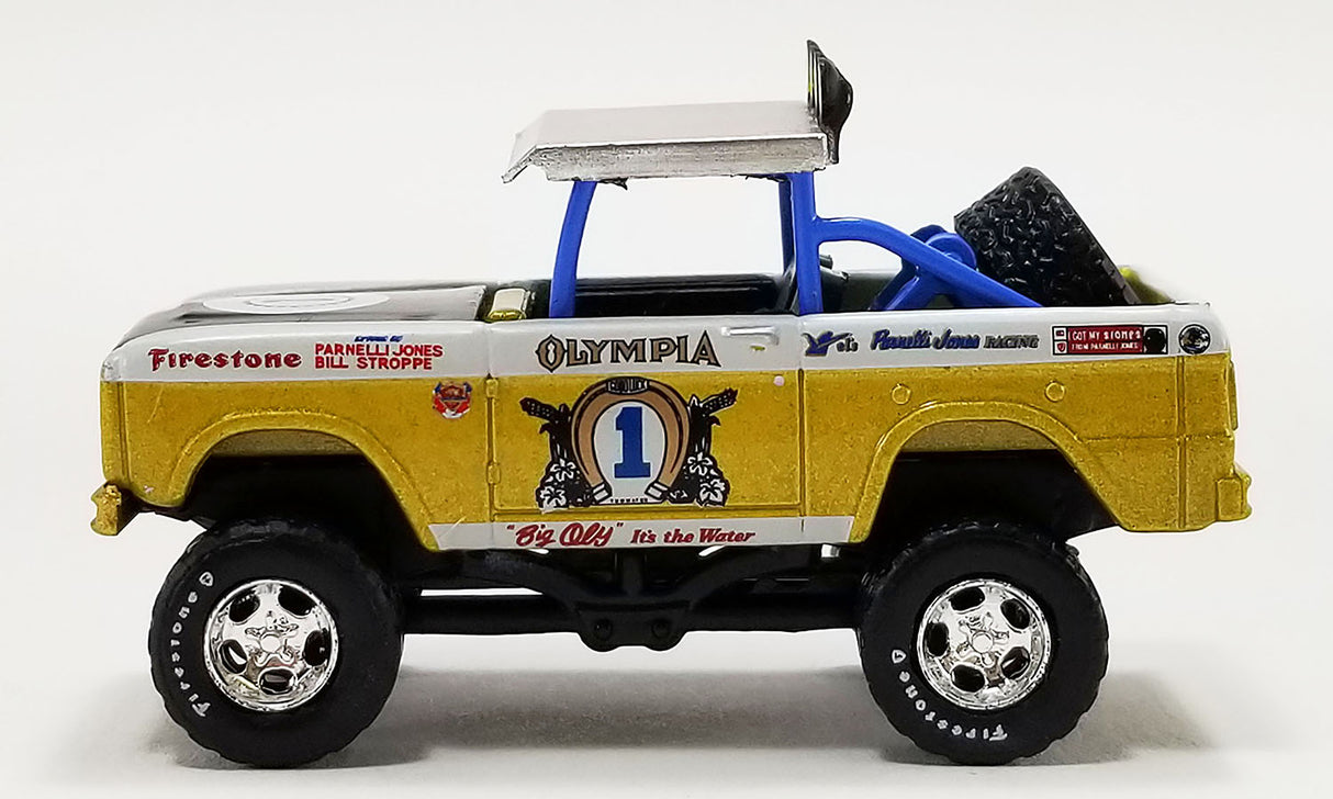 ACME GL-51487 - 1/64 Scale 1970 FORD BAJA BRONCO - BIG OLY TRIBUTE EDITION - ACME EXCLUSIVE Diecast Scale Model Replica