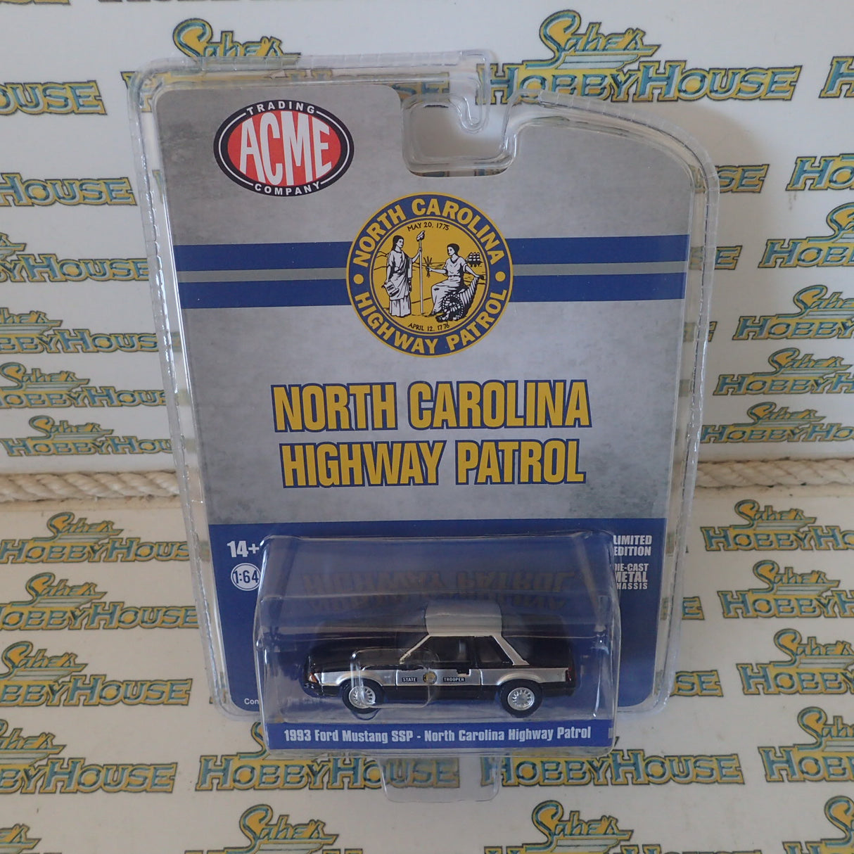 ACME EXCLUSIVE 51495 - 1/64 Scale 1993 FORD MUSTANG SSP - NORTH CAROLINA HIGHWAY PATROL Diecast Scale Model Replica
