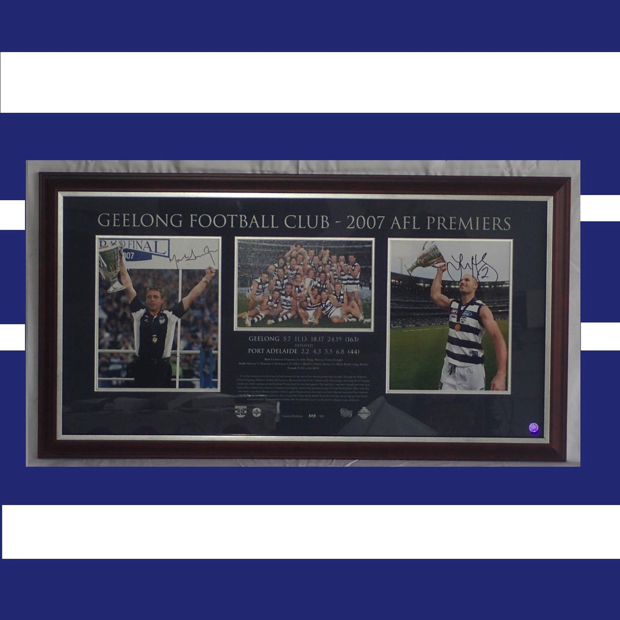 ELITE AUTHENTICS - GEELONG 2007 PREMIERS Personally signed by Captain Tom Harley & Coach Mark Thompson